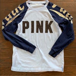 PINK blue top with sequin logo on front